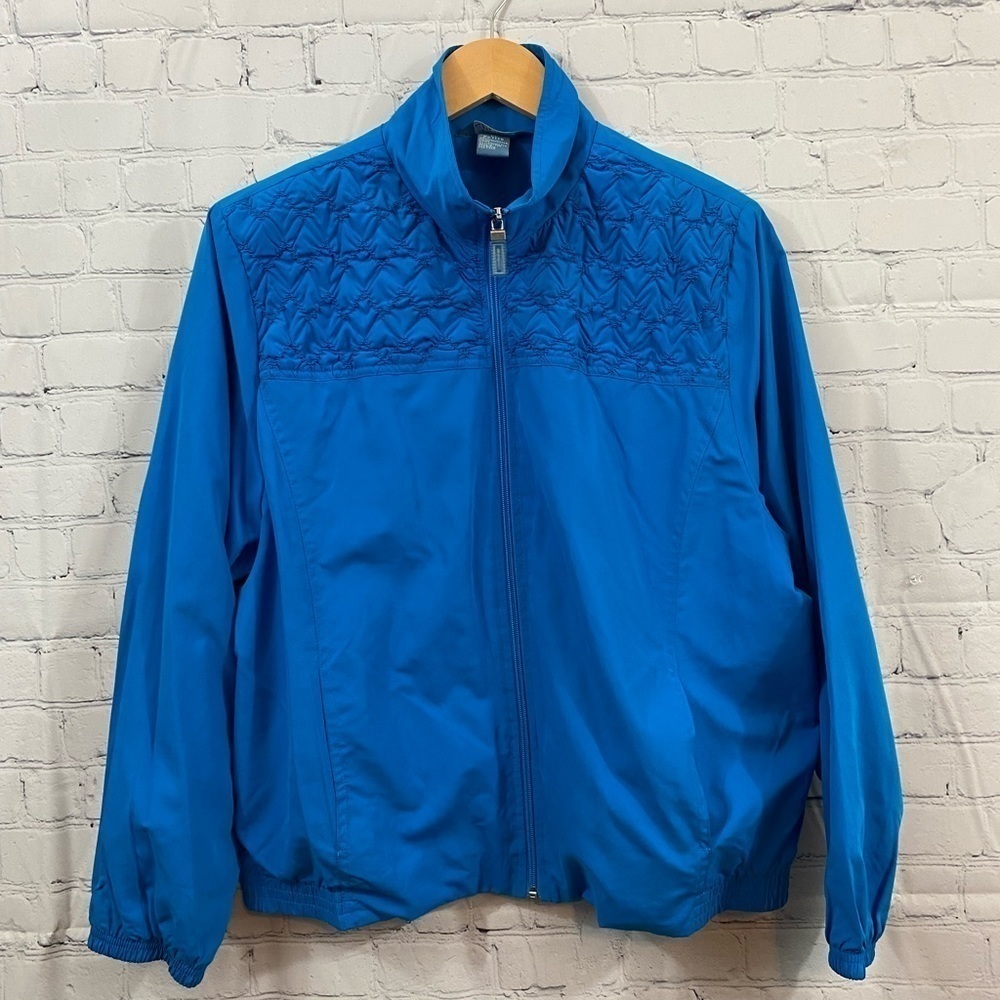 Koret Sport Womens Size Petite Large Full Zip Royal Blue Jacket Shoulder pads